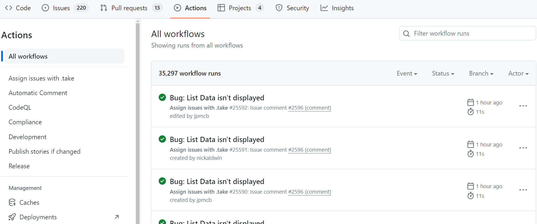 GitHub Actions tab showing the workflow setup page with options to choose or create a new workflow