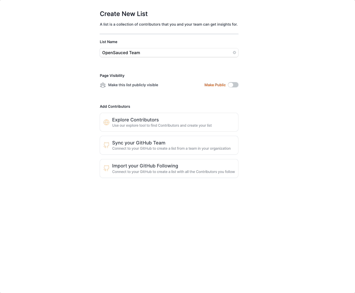 Animated walkthrough of syncing a GitHub team to an OpenSauced Contributor Insight Page to track team contributions